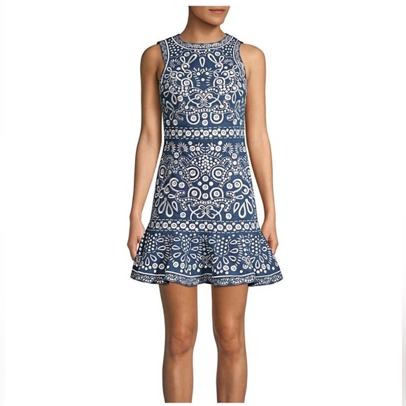 Alice + Olivia denim blue and white midi dress